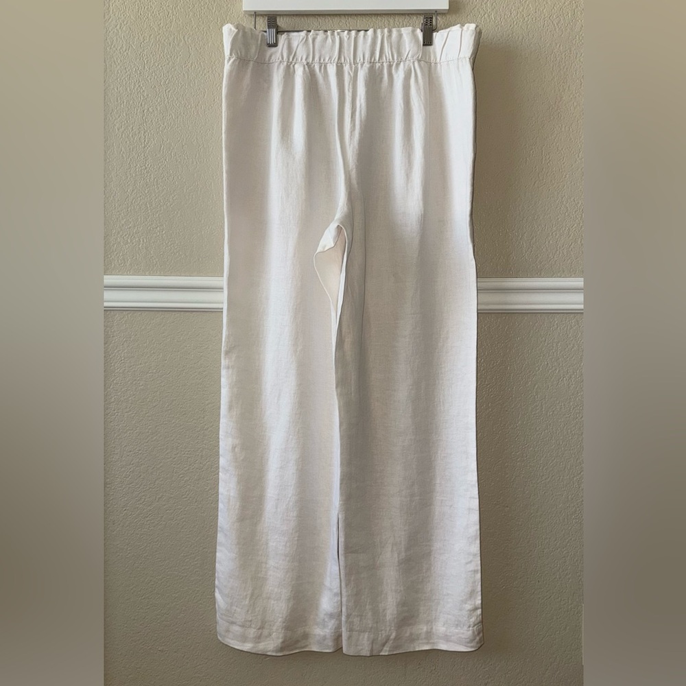 Talbots 100% Linen Nantucket Wide Leg Pants Crisp White Pull On Elastic Waist L - Picture 14 of 14
